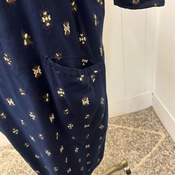 Vintage Gitano Women's Small Blue Print Button Down 3/4 Sleeve Midi Dress - Picture 6 of 14